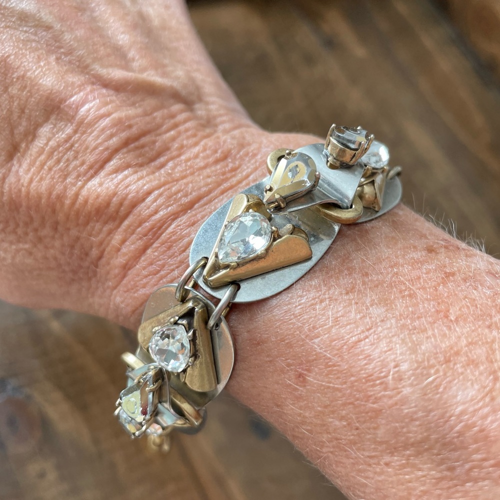 J Crew Statement Bracelet Jewelry Stones Chunky Clear Rhinestone Gold Silver